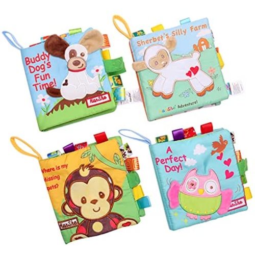 HanShe Baby Soft Book Cloth Book Set 4 Pack Crinkle Book High Contrast Baby Book Educational Learning Toy for Infant Fabric Baby Activity Crinkle Book for Infants Toddler for boy Girl Unisex