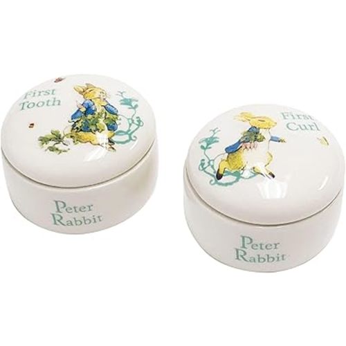 Enesco Beatrix Potter Peter Rabbit Tooth and Curl Boxes Baby Nursery Keepsake Set, 1.26 Inch, White (A25866)