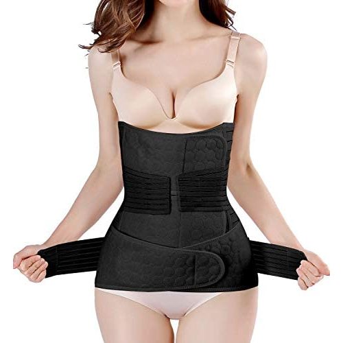 2 in 1 Postpartum Support Recovery Belly Wrap Waist/Pelvis Belt Body Shaper Postnatal Shapewear,One Size Black