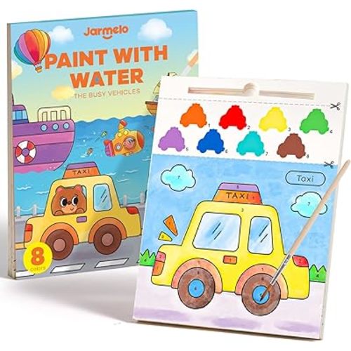 Paint with Water Books for Toddlers, Mess Free Watercolor Painting Activity for Kids Ages 1-3, 2-4, 4-6, Art Craft Coloring Gift with Brush, Airplane Travel Activities for Toddlers, Transportation