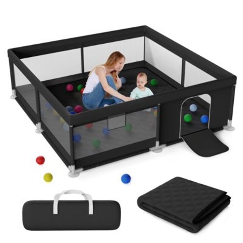TEAYINGDE Baby Playpen Large Play Yard Fence With Mat for Toddlers, 50"x50" Black