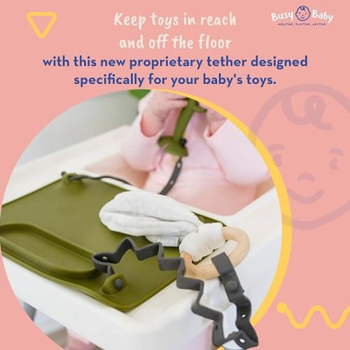 Busy Baby Toy Bungee for Baby Toys - Dishwasher Safe Toy Straps for Baby - Made with 100% Food-Grade Silicone - Pewter