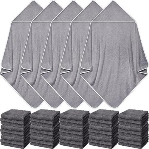 Buryeah 5 Pcs Baby Bath Towel and 15 Count Baby Washcloths Sets, Hooded Towels for Newborns Infants and Toddlers Soft Coral Fleece Toddler for Newborn Boy Girl(Gray)