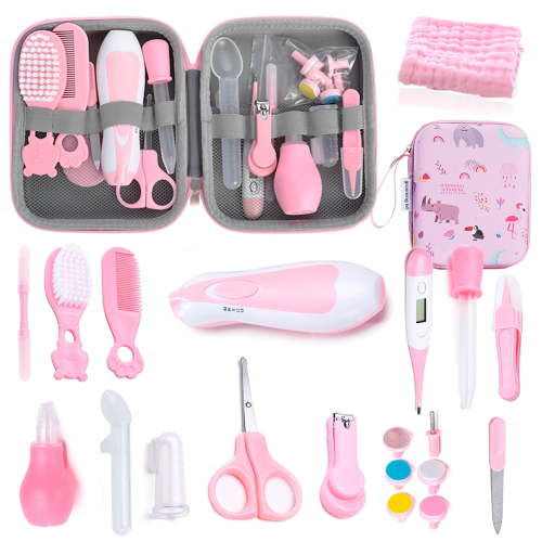 Baby Healthcare and Grooming Kit, 21 in 1 Newborn Nursery Care Set with Electric Safety Nail Trimmer, Newborn Nursery Health Care Set with Hair Brush Comb for Infant Toddlers - Pink