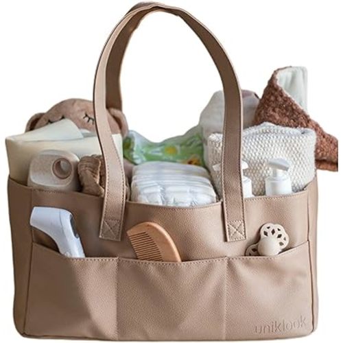 Uniklook Faux Leather Baby Diaper Caddy Organizer - (Tan)