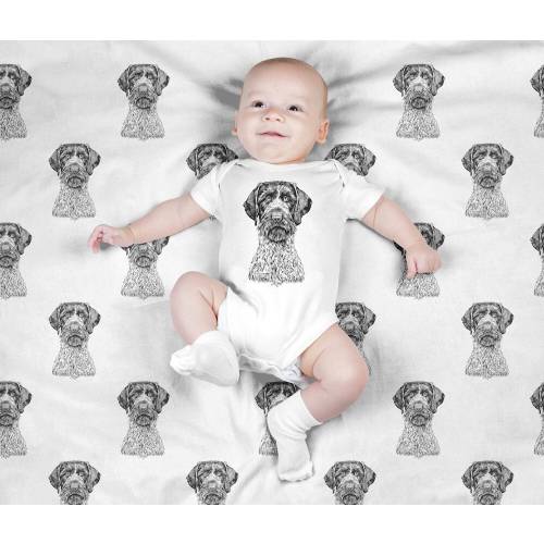German Wirehaired Pointer Baby Blanket, GWP Dog Swaddle Blanket Set, Newborn Photo Prop Cute Dog Swaddle Set for Boy, Girl, Baby Shower Gift