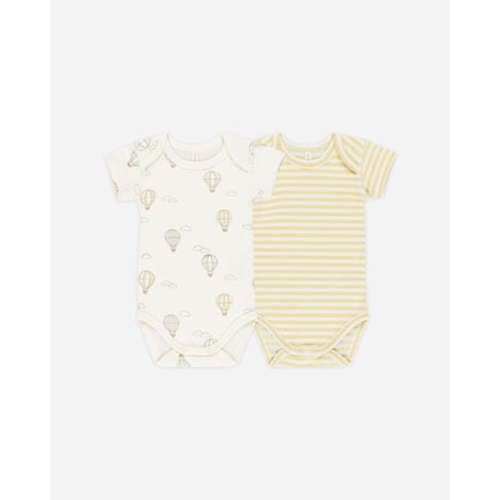 Short Sleeve Bodysuit, 2 Pack || Hot Air Balloons, Yellow Stripe