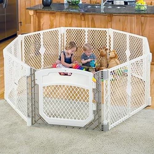 Toddleroo by North States Superyard Ultimate 8 Panel Free Standing Play Yard, Indoor or Outdoor Baby Playpen, Baby Fence. Made in USA. 6.5 feet corner to corner play pen (26" Tall, Ivory)