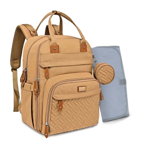 BabbleRoo Diaper Bag Backpack with Changing Pad & Stroller Straps, Light Brown, 1 pc