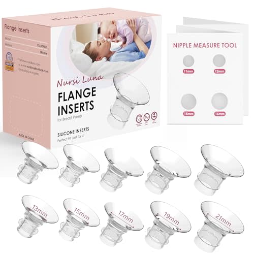 Nursi Luna Flange Inserts 10PCS 13/15/17/19/21mm for 24mm Flange/Shield of Most Pumps, Flange Sizing Kit Silicone Flange Insert for Breast Pump Accessories, Breastfeeding Essentials Kit for New Moms