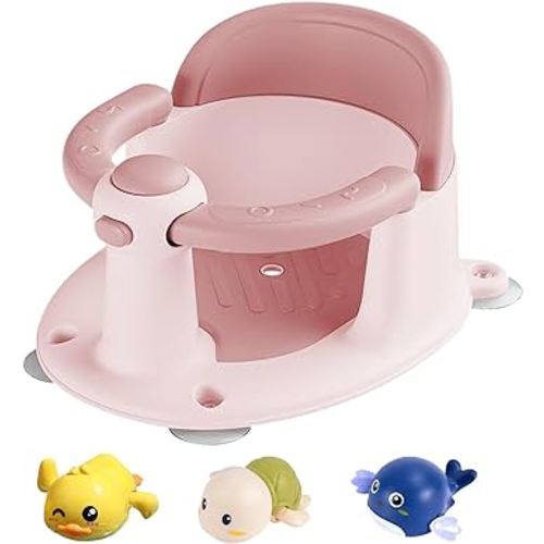 Baby Bath Seat for Babies 6 Months & Up, Bath Seats for Babies Sitting Up, Non-Slip Toddler Bath Seat, Baby Bathtub Seat with Suction Cup, Pink