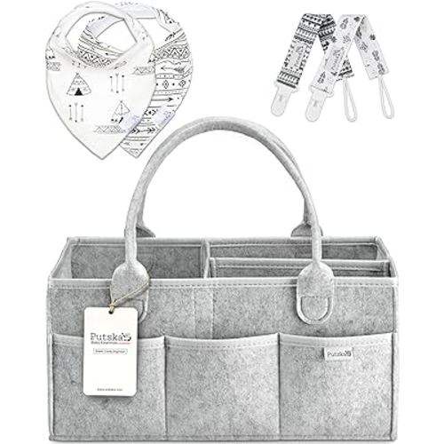 PUTSKA Baby Diaper Caddy Organizer Nursery Basket - A Baby basket gift registry for baby shower list. This is a baby must haves essentials. Neutral baby stuff for newborn boy nursery decor or girl