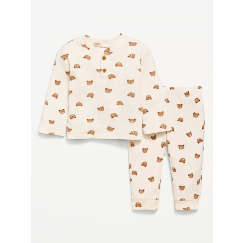 Long-Sleeve Waffle-Knit Henley Top and Pants Set for Baby