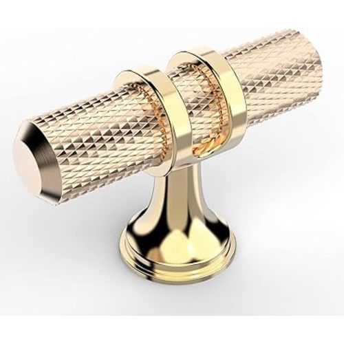Amerdeco 10 Pack Gold Cabinet Knobs 2 Inch Length Single Hole T Bar Kitchen Cabinet Knob Knurled Cabinet Pulls for Drawer Dresser Cupboard ZH0025