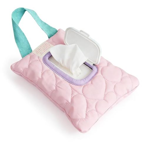Reusable Baby Wipe Cover Fabric Quilted, Universal Size Travel-Friendly Baby Wipes Bag with Zipper Compatible with HUGGIES,WaterWipes,Pampers,Johnson and More Brands (Pink)