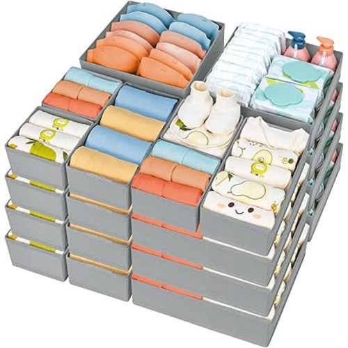 DIMJ Drawer Organizer Clothes 18 Pack - Foldable Baby Organizers and Storage & Dresser Organizer for Bedroom, Closet - Nursery Organization Dresser Dividers for underwear, Sock,Bra, Belt, Tie, Gray