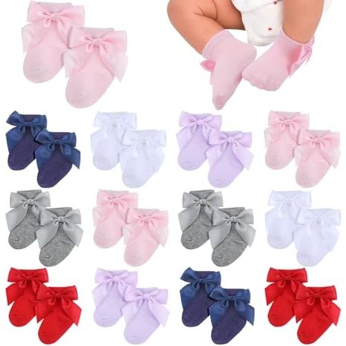 Toulite 12 Pairs Preemie Socks Baby Girls Boys Premature Ruffle Turn Cuff Cotton Sock Hospital NICU for Newborn