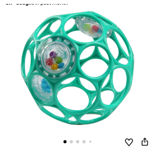 Bright Starts Oball Easy-Grasp Rattle BPA-Free Infant Toy in Teal, Age Newborn and up, 4 Inches
