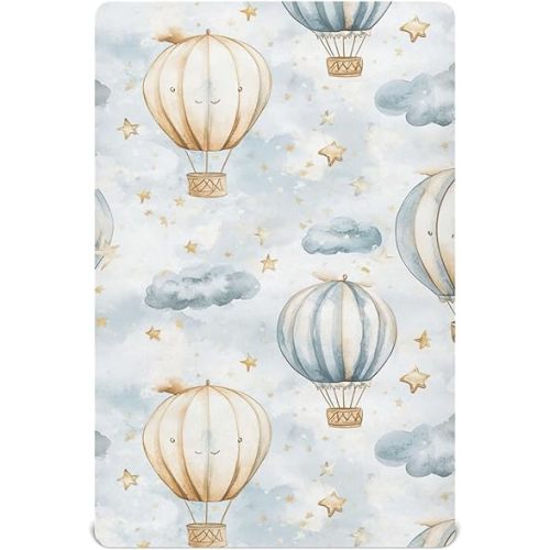 Qilmy Hot Air Balloons Fitted Crib Sheet for Girls and Boys, Soft Breathable Baby Crib Sheets for Standard Crib & Toddler Bed Mattress 28 x 52 in