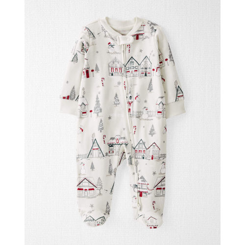 Sweet Cream Baby Organic Cotton Sleep & Play Pajamas in Christmas Village
