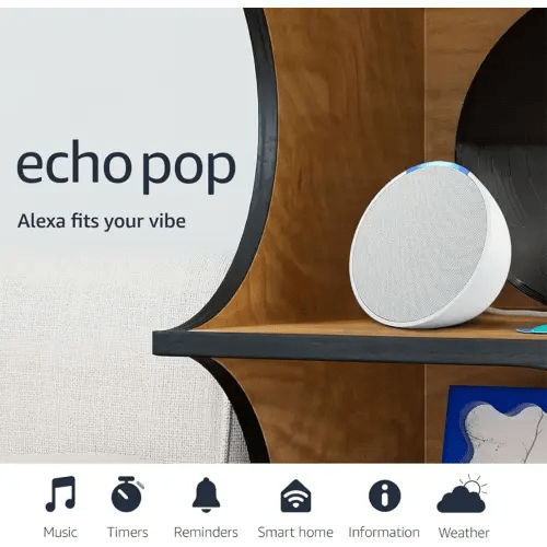 Echo Pop | Full sound compact smart speaker with Alexa | Glacier | Amazon