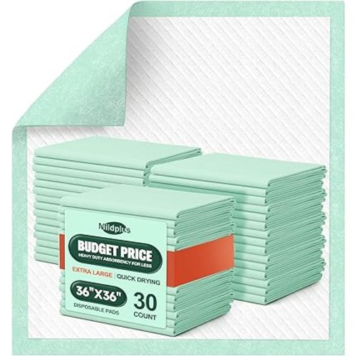Disposable Bed Pads 36'' X 36'' Heavy Duty Underpads Extra Large Incontinence Pads for Unisex Adult, Senior, Kids and Pet (30 Count)