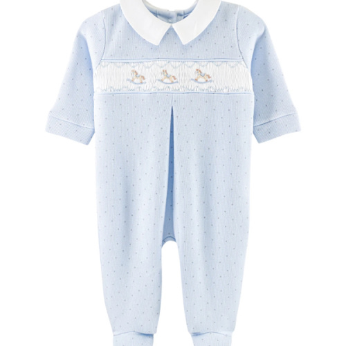 Rocking Horse Smocked Footie - Light Blue