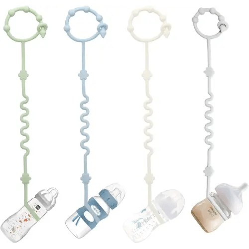 RTMOK (4Pcs) Sippy Cup Strap Keep Bottles and Sippy Cups Off The Floor, Sippy Cup Holder Strap Suitable for High Chairs, Strollers and Water Bottles- Dishwasher Safe