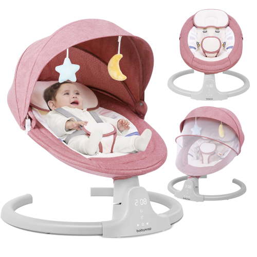 Babyeap Baby Swing for Infants - APP Remote Bluetooth Control, 5 Speed Settings, 10 Lullabies, USB Plug (Pink)