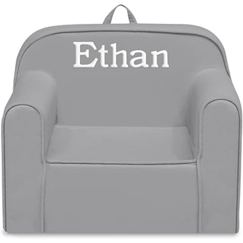 Delta Children Cozee Chair for Kids - 1 Seater Foam Toddler Couch can be Personalized with Name, Has Removable Cover for Easy Machine Washing (25x18x20.5 Inches, Light Gray)