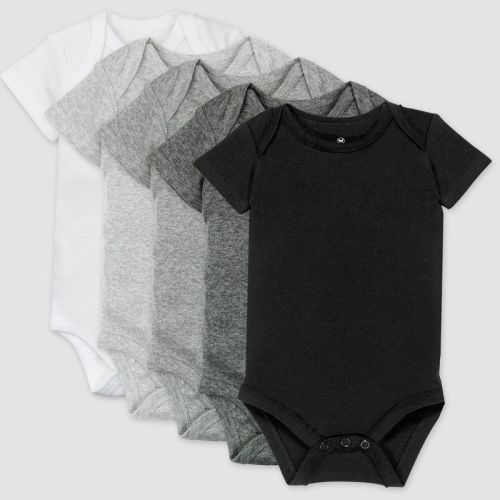 Honest Baby 5pk Organic Cotton Short Sleeve Bodysuit - Gray 3-6m