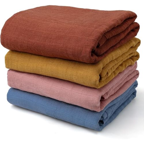 Muslin Swaddle Blankets for Baby Boys and Girls, 4-Pack Breathable Soft Receiving Blanket Wrap, Baby Essentials, Registry & Gift, 47 x 47 inches Brown