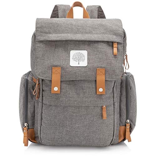 Parker Baby Co. Diaper Backpack - Large Diaper Bag with Insulated Pockets, Stroller Straps and Changing Pad -Birch Bag - Gray