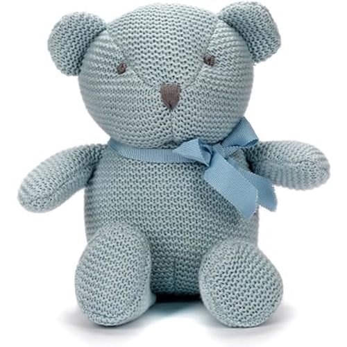 100% Organic Cotton Baby Toys Blue Teddy Bear 6.5" Stuffed Animals for Newborn