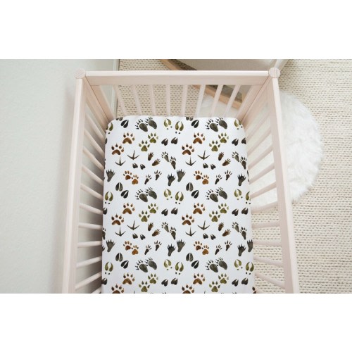 Animal Tracks Crib Sheet, Woodland Nursery Decor, Rustic Boy Nursery, Woodland Crib Bedding, Forest Crib Sheet, Forest Nursery Decor - Fof