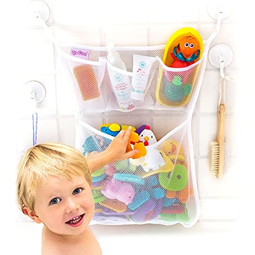 Amazon.com : Tub Cubby Original Bath Toy Storage - Hanging Bath Toy Holder, with Suction & Adhesive Hooks, 14"x20" Mesh Net Shower Caddy for Kids Bathroom Decor, Bedroom & Car Toy Organizer - Bonus Hooks : Toys & Games