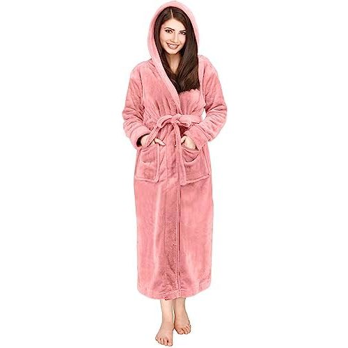 NY Threads Womens Fleece Hooded Bathrobe Plush Long Spa Robe