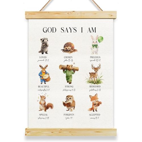 Woodland Nursery Decor, Affirmation Wall Art for Toddler Room Bedroom Nursery Sign, Christian Scripture Home Gifts for Toddler Room Bedroom Nursery Decor