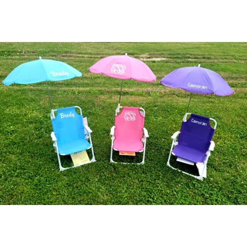 Monogrammed Kid&#39;s Beach Chair w/ umbrella, Monogrammed chair, Childs Beach Chair, Personalized Baby Toddler Beach Chair with Umbrella, Boy