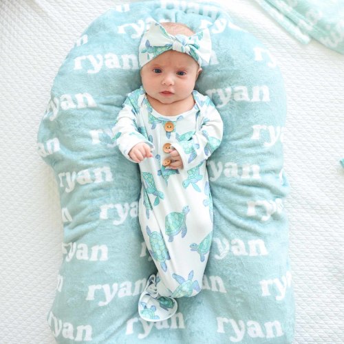 Totally Turtles Newborn Baby Knot Gown & Hat Set