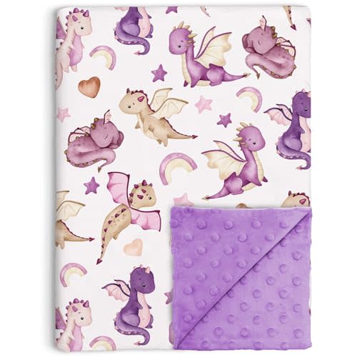 Dragon Baby Blanket for Girls, Purple Fairy Tale Theme Soft Nursery Minky Blankets with Double Layer Dotted Backing, Toddler Baby Crib Stroller Swaddle, Receiving Blankets, 30"x40"