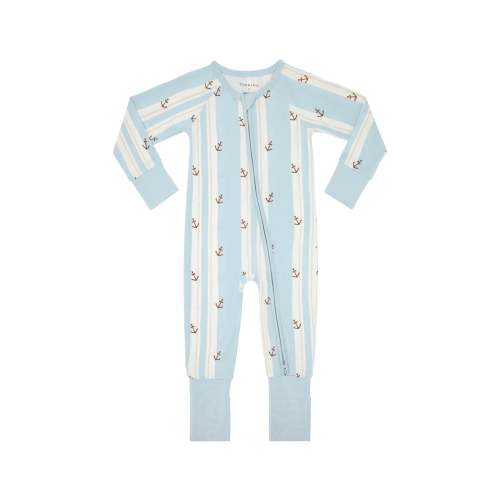 Anchored Stripe Zipper Romper