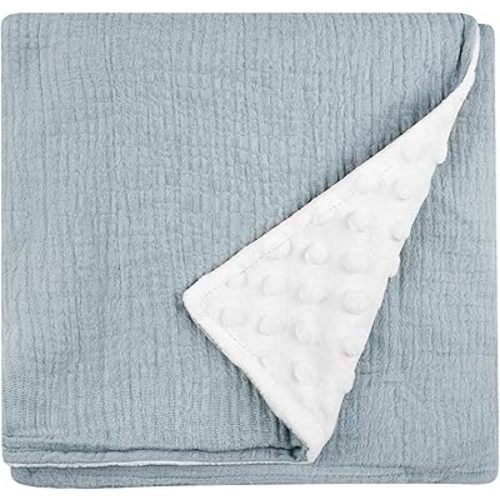Hooyax Muslin Baby Blanket for Boys Girls, Soft Nursery Blankets with Muslin Cotton Front and Dotted Fleece Backing Double Layer Warm Receiving Quilt Blankets for Newborn,30'' X 40'', Grey
