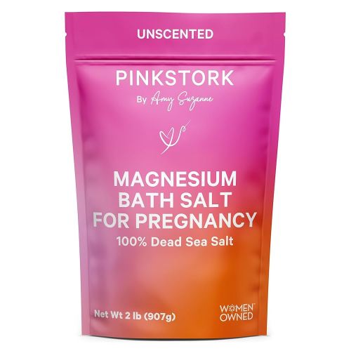 Pink Stork Pregnancy Bath Soak – Unscented Magnesium Flakes for Bath or Foot Soak – Pure Dead Sea Salt – Relief for Pregnancy Aches, Swollen Feet, and Stress – Clean, Fragrance-Free – 2 lb