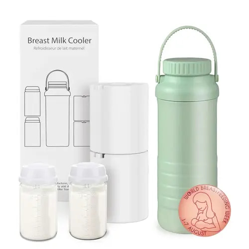 Portable Breast Milk Cooler Bottle, 22oz Capacity Breastmilk Chiller for Travel Mom, 360° Cooling Keeps Milk Fresh for 24 Hours, Breastfeeding Essentials with 2pcs Bottle for Breastmilk Storage