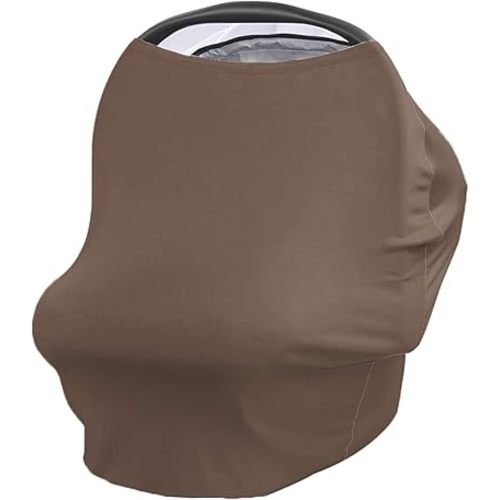 Car Seat Covers for Babies, Solid Color Brown Nursing Breastfeeding Covers Stretchy Breathable Baby Carseat Canopy Cover for Girls and Boys Shower Gifts Minimalism Style