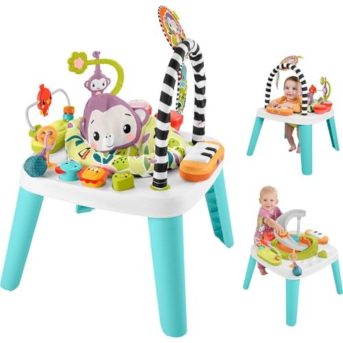 Fisher-Price Baby to Toddler Toy 2-in-1 Purple Monkey Activity Center & Play Table with Music Lights & Developmental Activities