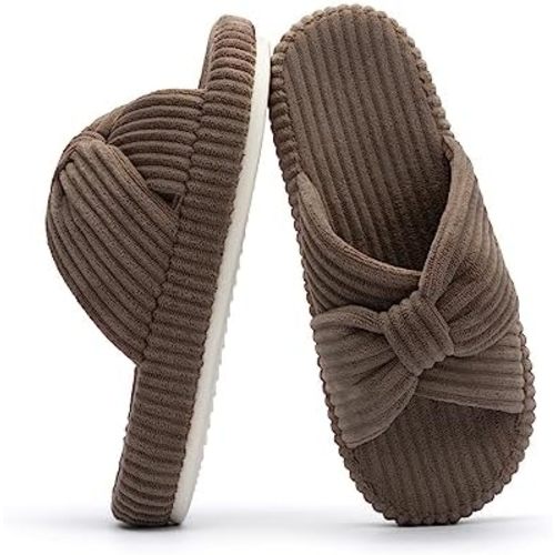 Chantomoo Slippers for Women Memory Foam House Bedroom Corduroy Bow Crossbands Slide Slipper Shoes Comfy Trendy Gift Slippers