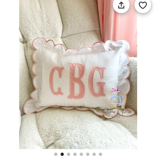 Scallop Pillow Sham/Monogram Nursery Pillow/Personalized Baby Gift/Bow Pillow/College Monogram Pillow/Decorative Throw/Monogram Pillow Sham