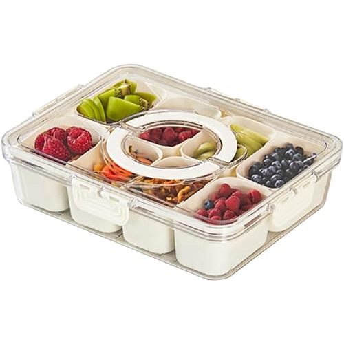 Snack Box Container, Portable Travel Charcuterie Board with Lid, Refrigerator Food Storage Box, Snack Organizer, Divided Storage Containers, chopped salad box (8 Compartment)